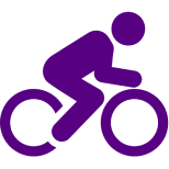 Purple bicycle icon on black background.