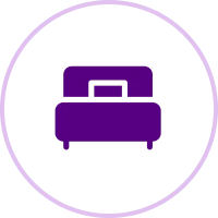 Purple bed icon inside a circle.