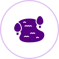 Purple abstract landscape icon on black background.